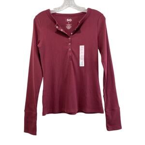 Ribbed Knit Henley Long Sleeve Top Sz M Spears Gilbert Hilton Swan Y2K Twilight